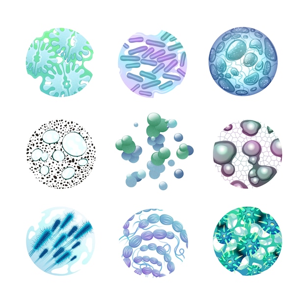 Kostenloser Vektor bakterien icons set