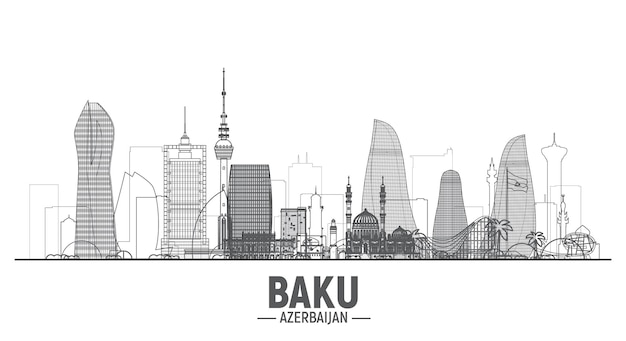 Baku Aserbaidschan Linie Skyline Silhouette Strichvektorillustration Geschäftsreisen und Tourismuskonzept mit modernen Gebäuden Bild für Banner oder Website