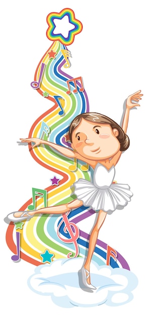 Kostenloser Vektor ballerina mit melodiesymbolen auf regenbogenwelle