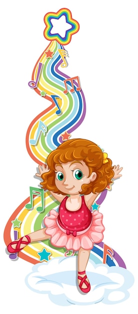 Ballerina mit Melodiesymbolen auf Regenbogenwelle