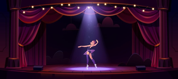 Ballerina tanzt auf der bühne, mädchen führen ballett auf