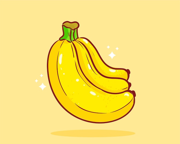 Banane auf gelbem Hintergrund Naturkostnaturfruchtlogosymbol Hand gezeichnete Karikaturillustration