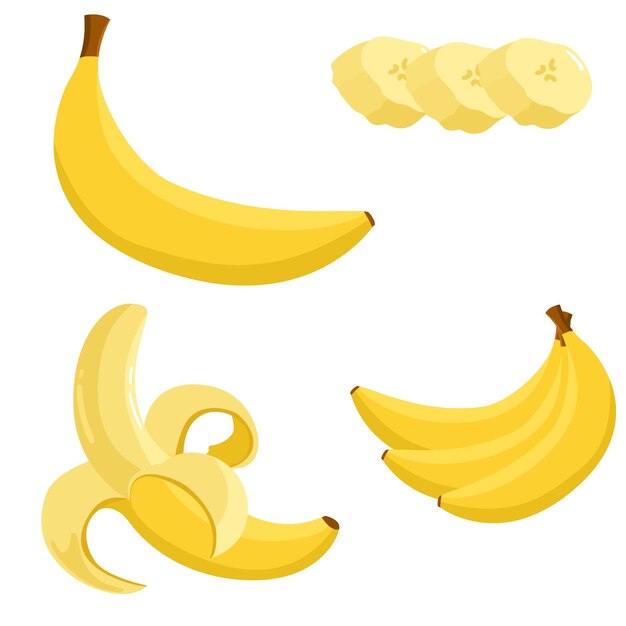 Banane, Satz, Vektor, Flache, Design, Bunt