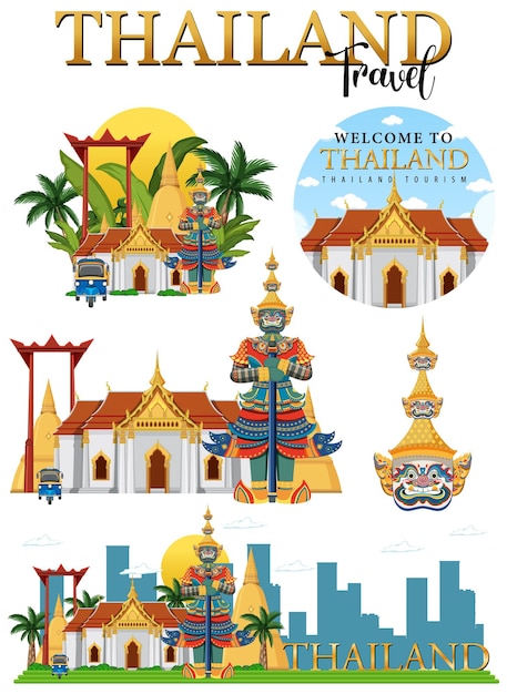 Kostenloser Vektor bangkok thailand wahrzeichen logo banner
