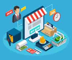 Kostenloser Vektor banking online shop isometrische zusammensetzung