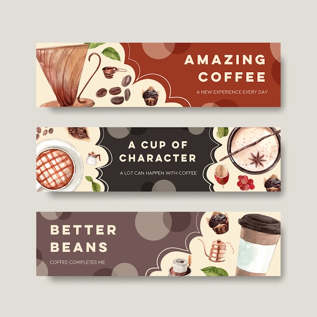 Banner mit internationalem kaffeetag-konzeptdesign für werbe- und marketingaquarell