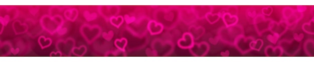 Banner mit verschwommenen herzen in purpurroten farben mit horizontaler nahtloser wiederholung. valentinstag-illustration