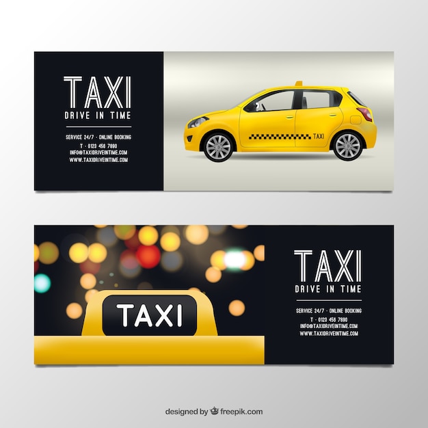 Banner realistischer Taxi mit Bokeh-Effekt