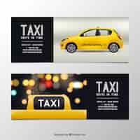 Kostenloser Vektor banner realistischer taxi mit bokeh-effekt