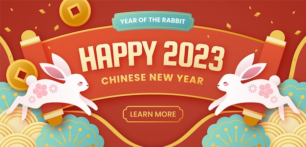 Banner-vorlage im papierstil für die feier des chinesischen neujahrsfests