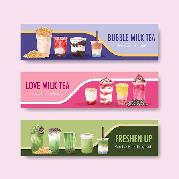 Banner vorlage mit bubble milk tee