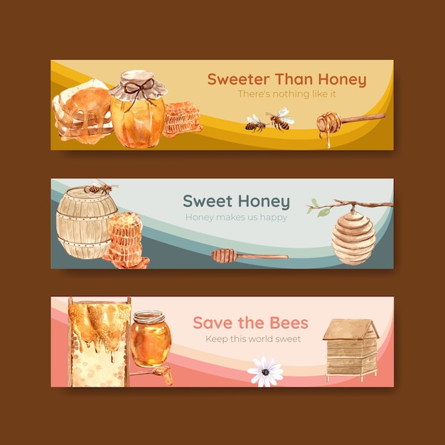 Banner vorlage mit honig für aquarell zu werben