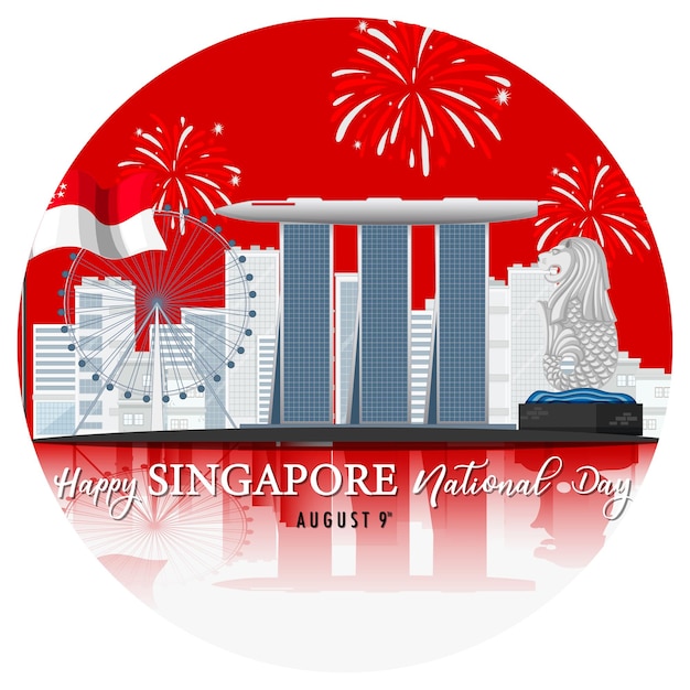 Banner zum nationalfeiertag in singapur mit marina bay sands singapore