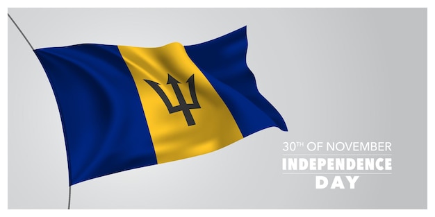 Barbados-unabhängigkeitstag-grußkarte, banner, horizontale vektorillustration. barbadosischer feiertag 30. november gestaltungselement mit wehender flagge als symbol der unabhängigkeit