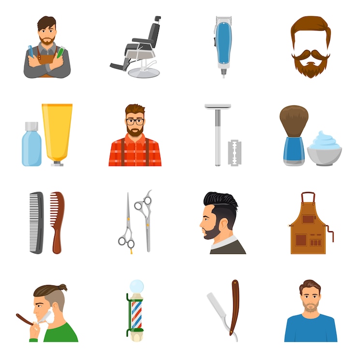 Kostenlose Vektor barber flat icons set