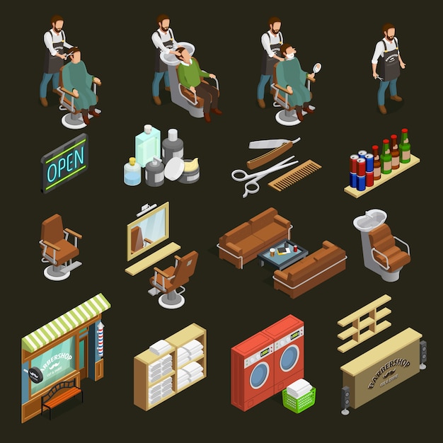 Barber icons set