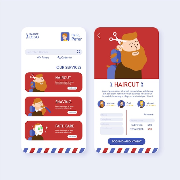 Kostenloser Vektor barber shop buchungs-app