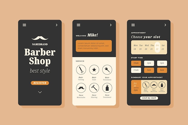 Kostenloser Vektor barber shop buchungs-app