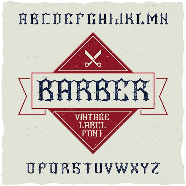 Kostenloser Vektor barber shop etikett schriftart und musteretikett design mit dekoration und band.