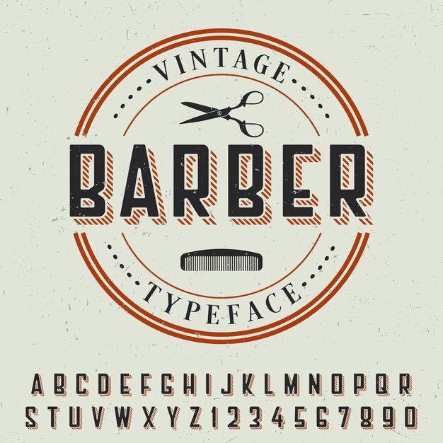 Barber Vintage Schriftplakat mit Musteretikett auf Grau