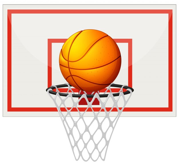 Basketball mit Basketballbrett und Netzabbildung