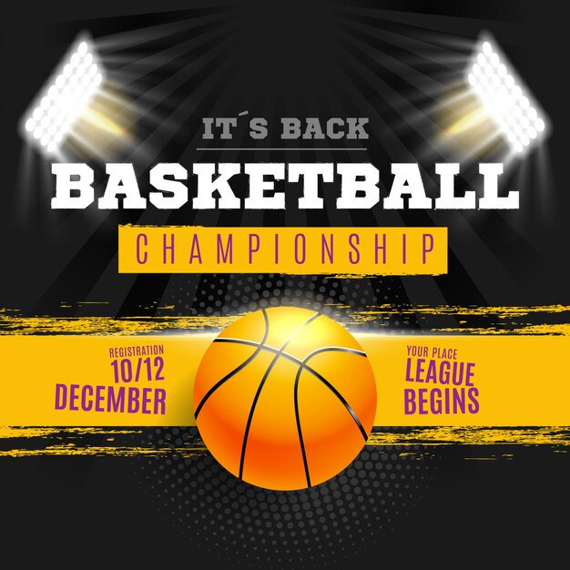 Basketballplakat mit Stadionlichtern