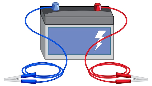 Batterie mit krokodilklemmen auf weißem hintergrund