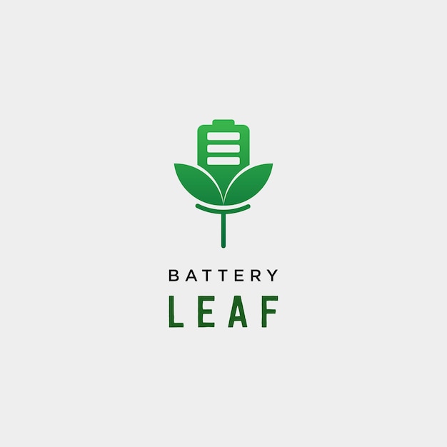 Batterieblatt öko natur energie erneuerbare einfache logo vorlage vektor-illustration - vektor Premium Vektoren