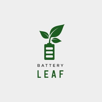 Batterieblatt öko natur energie erneuerbare einfache logo vorlage vektor-illustration - vektor
