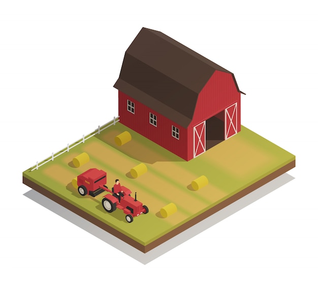 Bauernhof Hay Harvesting Isometric Composition