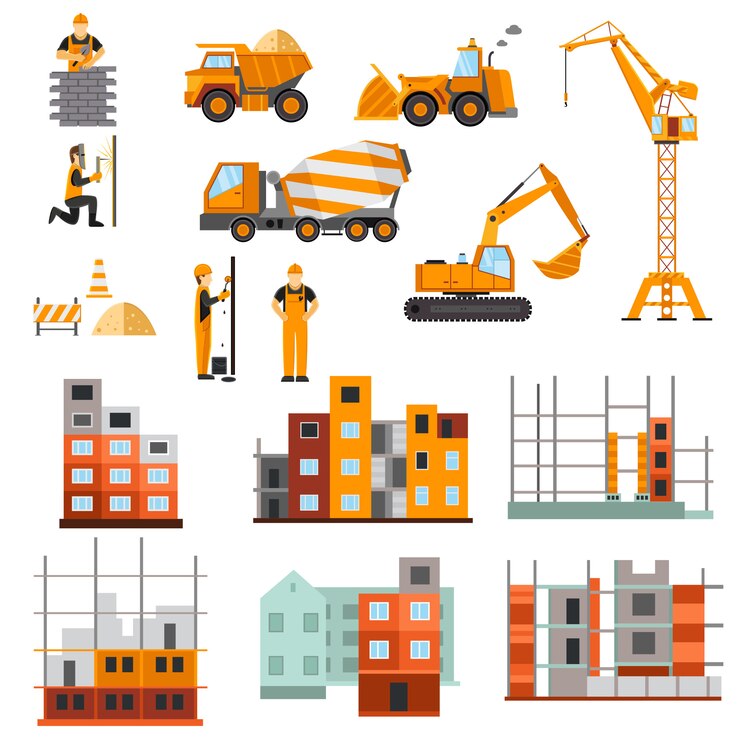 Kostenlose Vektor baumaschinen set