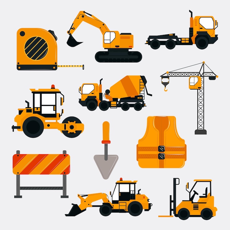 Kostenlose Vektor baumaschinen und werkzeuge