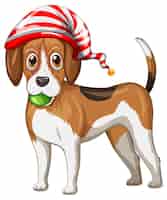 Kostenloser Vektor beagle-hund mit weihnachtsmütze