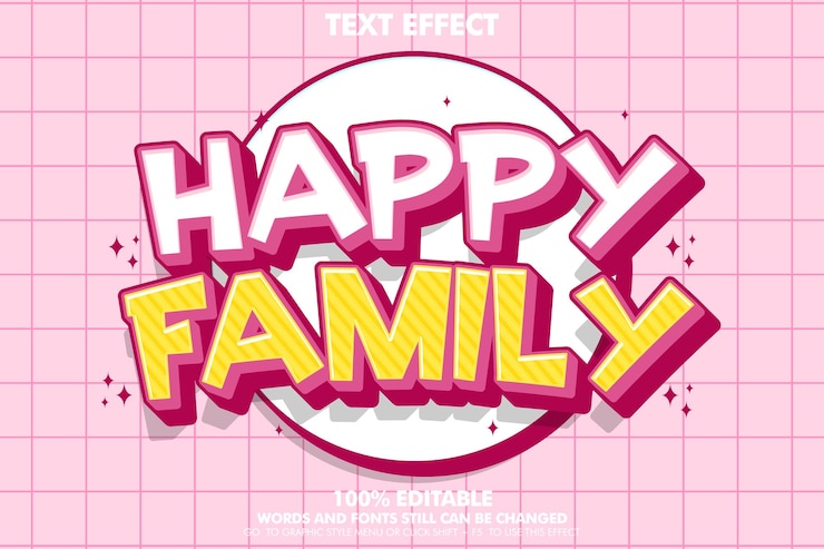 Kostenlose Vektor bearbeitbare text-effekt-template für die happy-family-typografie
