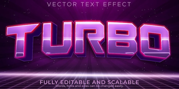 Bearbeitbarer neon- und geschwindigkeitstextstil mit retro-turbo-texteffekt