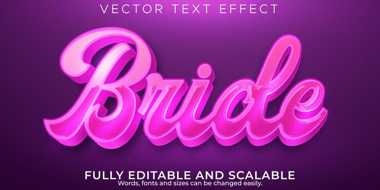 Kostenlose Vektor bearbeitbarer texteffekt braut, 3d-rosa und weicher schriftstil