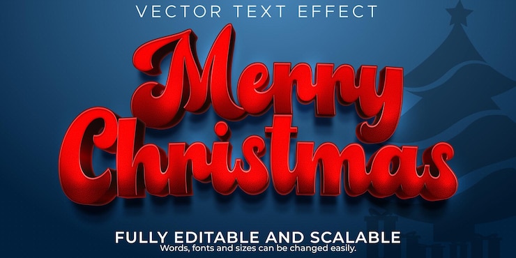 Kostenlose Vektor bearbeitbarer texteffekt frohe weihnachten, 3d 2022 und neujahr schriftstil