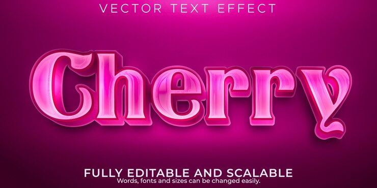 Kostenlose Vektor bearbeitbarer texteffekt, kirschmetallic-textstil