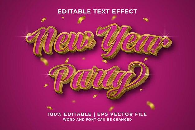 Bearbeitbarer texteffekt - premium-vektor der neujahrsparty 3d-vorlagenstil