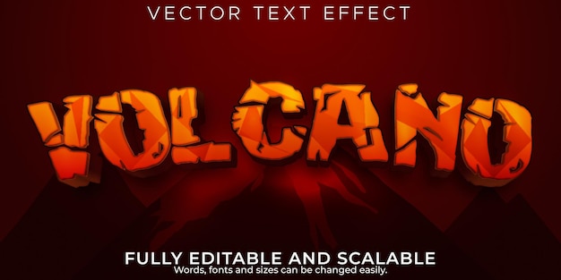 Kostenloser Vektor bearbeitbarer texteffekt vulkan, 3d-feuer und lava-schriftart