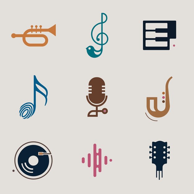 Bearbeitbares Flat-Musik-Vektor-Ikonen-Design-Set