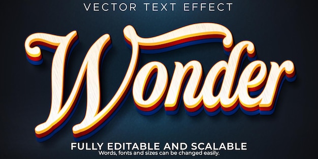 Kostenloser Vektor bearbeitbares texteffektwunder, 3d-branding und retro-schriftart