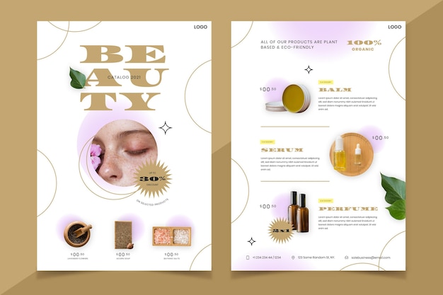 Beauty-produktkatalog mit farbverlauf und foto