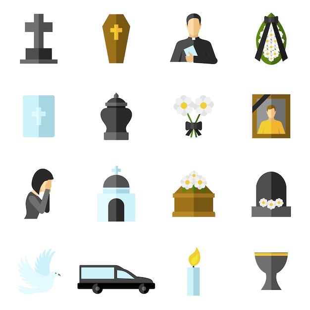 Begräbnis- flache Icons Set