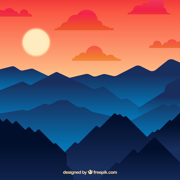Bergige Landschaft Hintergrund bei Sonnenuntergang