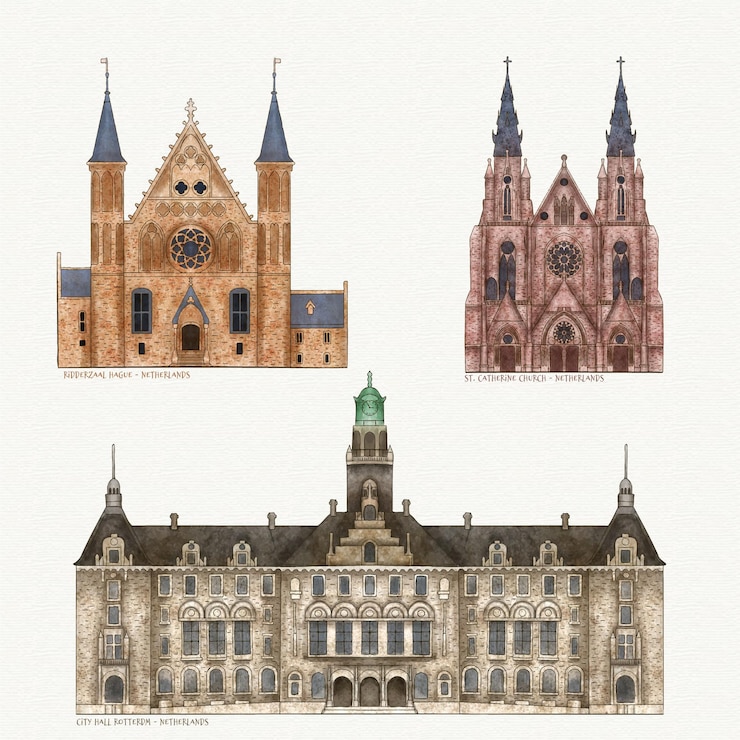 Kostenlose Vektor berühmte sammlung architektonischer wahrzeichen