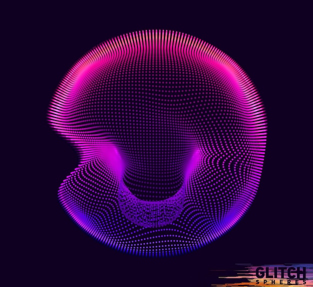 Beschädigte violette punktkugel. bunte masche des abstrakten vektors auf dunklem hintergrund. karte im futuristischen stil.