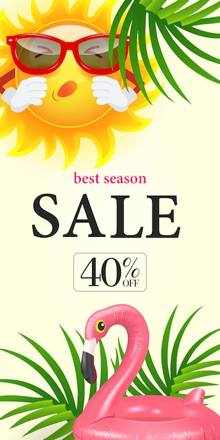 Beste Saisonverkauf Vierzig Prozent Rabatt auf Schriftzug. Einkaufsaufschrift mit tropischen Blättern