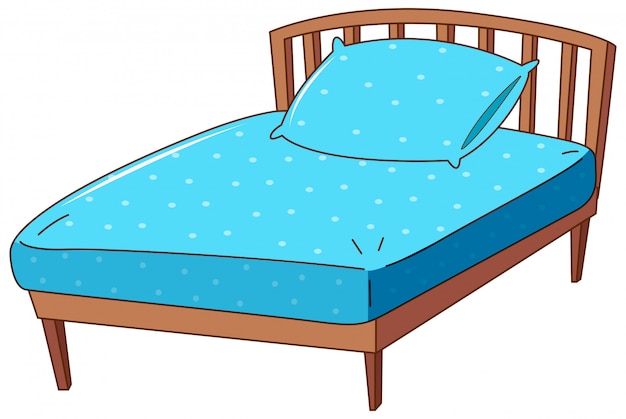 Bett mit blauem Kissen und Blatt