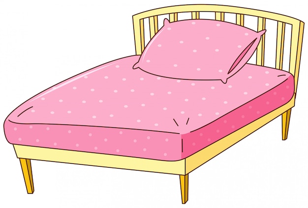 Kostenloser Vektor bett mit rosa blatt und kissen